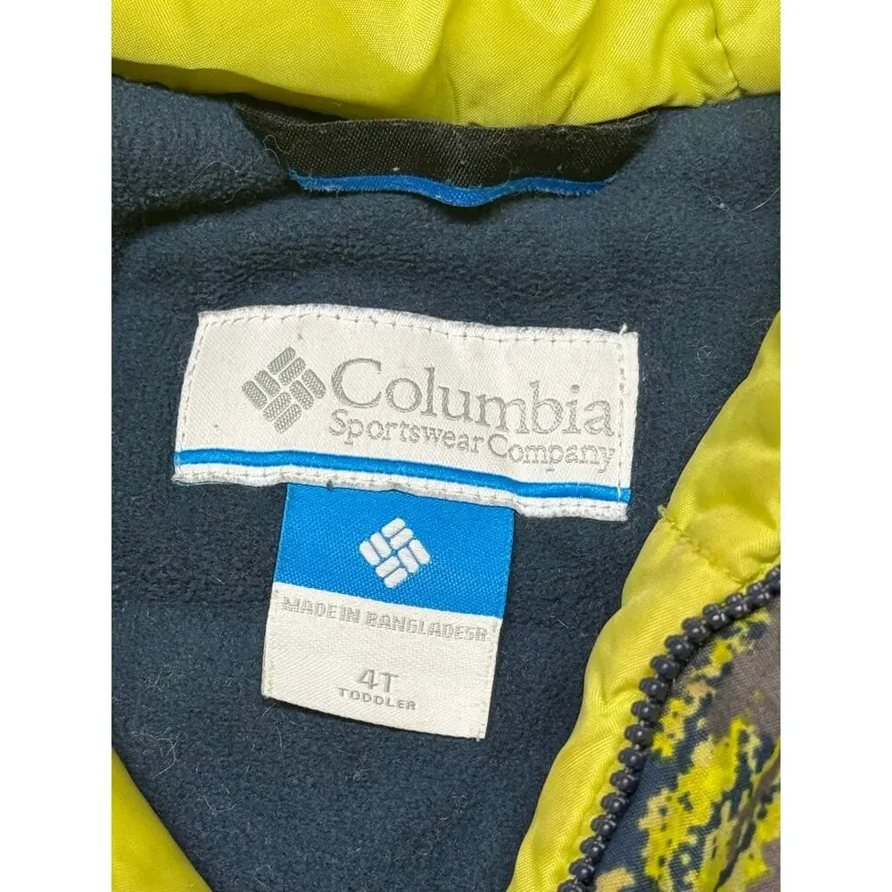 Columbia Sportswear Boys Winter Coat Blue Green Neon Pattern Size 4T